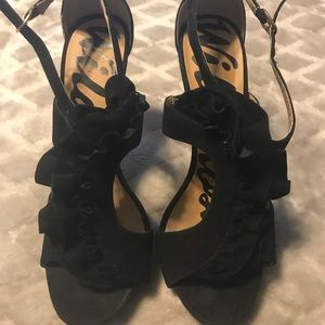 Wild Rose black suede heels